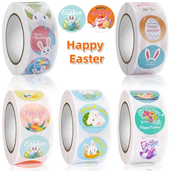 500pcs Velikonoční Zajíček Egg Cartoon Dekorace Nálepka Roll ForGift Těsnění nálepka Velikonoční Svátek Happy Label