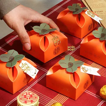 50ks Oranžové Dvojité Štěstí Svatba Tomel Candy Box Roztomilý, Párty, Dárek Pro Hosty, Čokoláda Balení Box