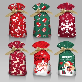 50ks Vánoční Plastové Candy Tašky S Lanem Santa Claus Cookie Sušenky Balíček Party Dekorace Dárkové Tašky pro Děti