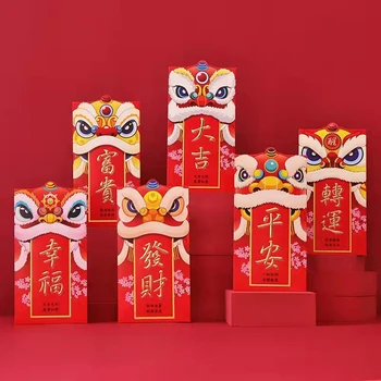6ks 2024 Nový Rok Červenou Obálku Čínské Jarní Festival Červenou Obálku Lví Tanec Hong Bao Červené Paketů Lunární Rok Party Dekorace