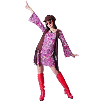 70 Ženy Hippie Kostým, 60. léta 70. let, Disco Kostým Halloween pro Dospělé Cosplay Hippie Party Kostým