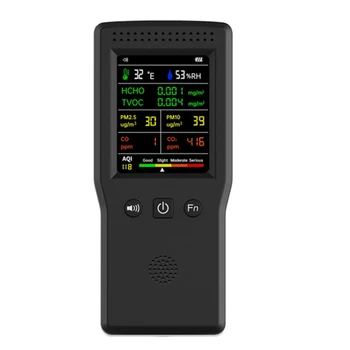 9 V 1 Ovzduší Kvalita Monitoru LCD Displej Vysoká Přesnost PM2.5 PM10 HCHO TVOC CO CO2 AQI Teplota Vlhkost Metr
