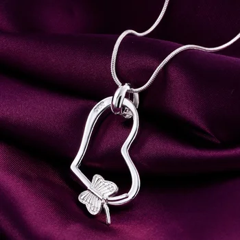 925 Sterling Silver Náhrdelník Pro Ženy, Srdce, motýl, Přívěsek, 18 cm Vánoční dárky, kvalitní svatební party Šperky
