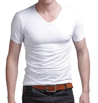 A2389 Letní Hot Prodej T - Shirt Nové Pánské V Krku Topy Tričko Slim Fit Krátký Rukáv jednobarevné Casual T-Shirt