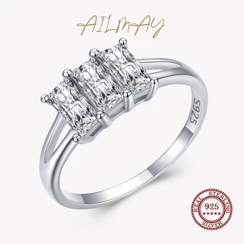 Ailmay Módní Obdélník Prsteny Originální 925 Sterling Silver Kouzlo AAAAA Šumivé CZ Prsteny Pro Ženy Jemné Šperky