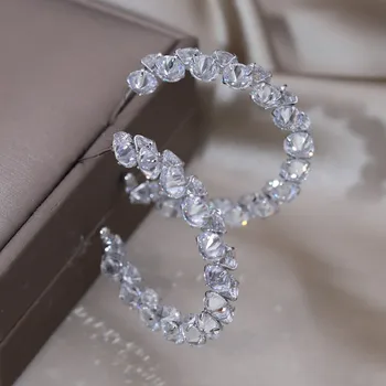 Americe Populární módní šperky Stříbrná barva přehnané luxusní C velké náušnice, Elegantní dámské svatební party doplňky