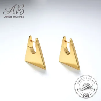 Aneis Bagues Luxusní Vintage Geometrický Trojúhelník francouzské Náušnice Pro Ženy Real 925 Sterling Silver 18K Gold Plated Jemné Šperky