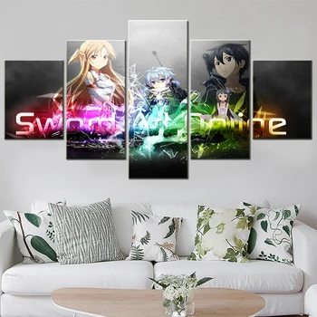 Anime Postava Plakát Sword Art Online Plátně Obraz 5 Kusů Plátno Plakát Obývací Pokoj Ložnice Dekorace Umění Tisků Domova