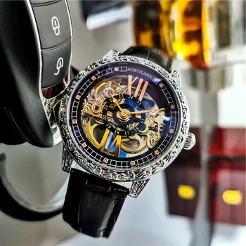 AOKULASIC Duté Mechanické Sport Hodinky, Automatické Pánské Módní Quartz Náramkové hodinky Muži Retro montre automatique homme