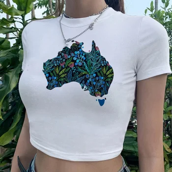 Austrálie vintage streetwear crop top Žena kýčovité grafické vintage t-košile
