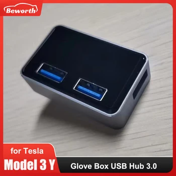 Auto Rozbočovač USB 3.0 pro rok 2023 Tesla Model 3 Y vysokorychlostní 3 Porty Mini Cube USB Dokovací Stanice pro přihrádce USB Adaptér Příslušenství