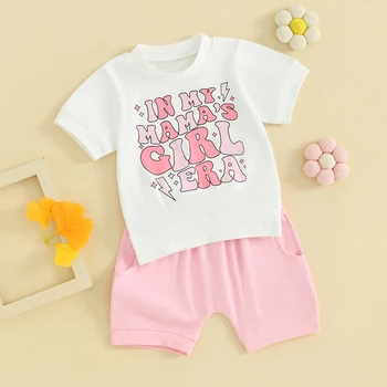 Batole Dítě Dívky Letní Oblečení Květinové Dopis Tištěné Mikina T-shirt Top Krátký Set 2ks Kojenecké Oblečení Sada
