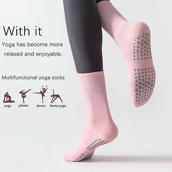 Bavlněné Prodyšné Mid-tele Jóga Ponožky jednobarevné, Pruhované Anti-slip Sportovní Ponožky Pilates Ponožky Dance Fitness Training Ponožky