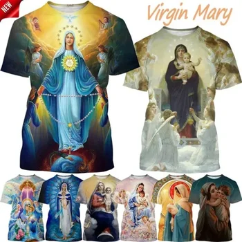 Blahoslavená Panna maria 3D Tisk T Shirt Křesťanské Matky Boží Víru Styl Krátký Rukáv Topy T Shirt Unisex Ležérní T Košile