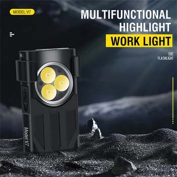 BORUiT V7 LED EDC Klíčenka Svítilna Typ-C Dobíjecí Přenosné Pracovní Světlo Mini Klip s UV Camping Kapesní Svítilny