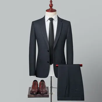 Boutique (Sako+ Kalhoty) Pánské Módní Business Slim Gentleman Jednoduchý Elegantní Vlna-jako Tkanina Ležérní Profesionální Oblek, 2 Sady