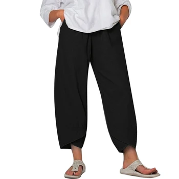 Capri Dámské Plátěné Kalhoty pro Ženy Salonek Kalhoty s Vysokým Pasem, Ležérní Oblečení, Letní Loose Fit Tepláky Kalhoty Streetwear
