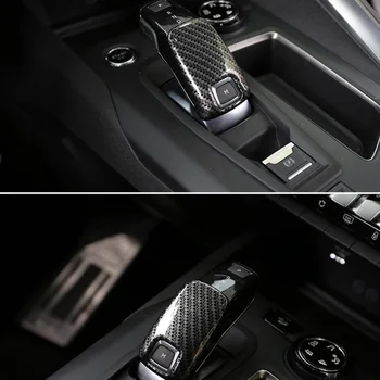 Carbon Fiber Auto Gear Shift Knob Gear Kryt Hlavy Samolepky Obložení Rámu Příslušenství pro Peugeot 3008 GT 4008 5008 2017-2019