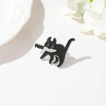 Cartoon Creative Black Cat Modelování Pop-Smalt, Špendlík Odznak Brož Legrační Módní Šperky Brože Klasické Kovové Unisex