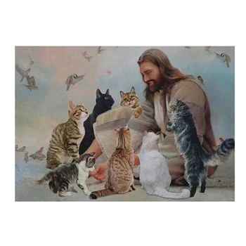 Diamond Obraz Boha Obklopen Kočky, Andělé, Ježíše Umění Zdi Útulné Obrázek pro Křesťanské Dárek Obývací Pokoj Domácí křížkové