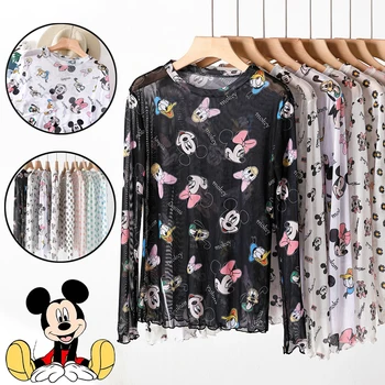 Disney Mickey Mouse Letní Ženy Halenky Košile Dámské topy Sexy síťované Halenky Transparentní Elegantní Viz-prostřednictvím Košile, Oblečení Dárek