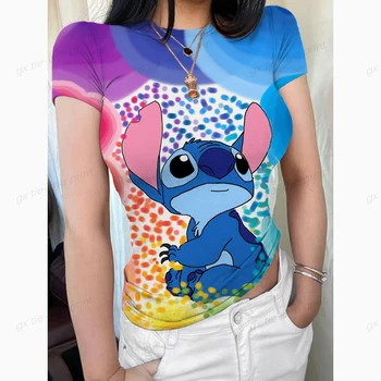 Disney Roztomilé Lilo a Stitch Zábava Karikatura T-shirt Dámské Stitch Čistý Chtíč T-shirt Y2k Vzor T-shirt Ulici Top T-shirt Ženy