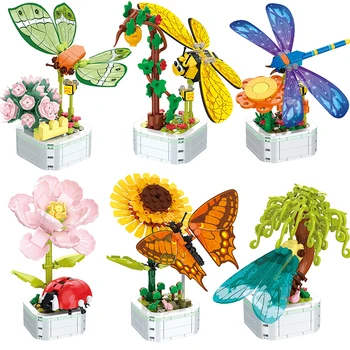 DIY Hmyzu Motýl Hrnkových Rostlin Bonsai Květ Blok Růže Dekorace Mini Stavební Blok Obrázek, Plastové Hračky, Dárek, Děti, Dívky