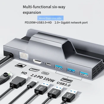 Dokovací Dock Vysoké Kvality Pro Parní Palubě Dock 6 V 1 USB 3.0HDMI2.0 Kompatibilní 4K@60Hz RJ45 Gigabit Ethernet PD100W Hub