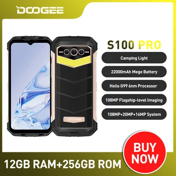 DOOGEE S100 Pro 22000mAh 12GB 256GB Robustní Smartphone Helio G99 pozici 6 námořních mil 108MP Moible Telefon 6.58 Palcový FHD Táboření Světlo Mobil