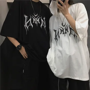 Dámská T-shirt Hip-Hop Volné Punk Dopis Tisk Ženy Harajuku Oversize Krátký rukáv Topy Y2K Oblečení Vintage