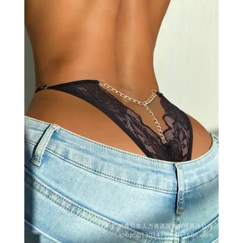 Dámské Módní Nízká Pasu Krajka Ok Viz-prostřednictvím G-String Kalhotky 2023 Dámské Kalhotky Sexy Řetězce Šití Kalhotky