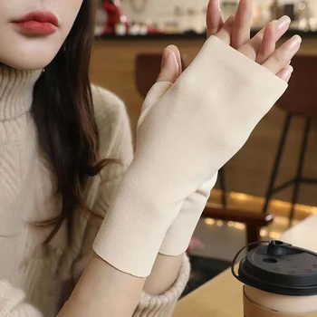 Dámské Rukavice Zimní Teplé Dotyková Obrazovka Half Finger Rukavice Pro Ženy, Venkovní Cyklistické Sametové Rukavice