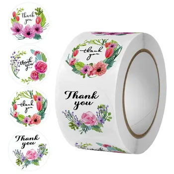 Děkuji Vám Nálepka samolepící Květinové Label 500PCS/roll Nainstalovat Nálepka Děkuji Těsnění Štítku Obálky Svatební Dekorace