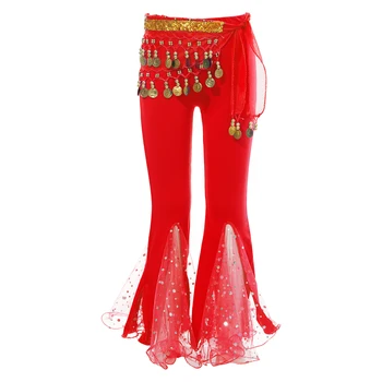 Děti Dívky Břišní Tanec Kalhoty Flitr Tečky Vzplanul Kalhoty+Hip Šátek Indie Taneční Kostýmy Bellydance Výkon Dancewear Oblečení