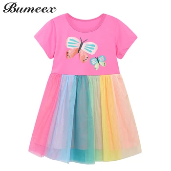 Děti Dívky Šaty 2023 Nové Letní Děti-Krátký rukáv Butterfly Princess Šaty Birthday Party Oblečení Batole Oblečení