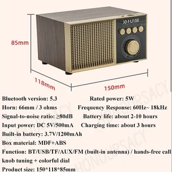 Dřevěný Bluetooth Reproduktor Retro FM Rádio Přenosné Venkovní Bezdrátový Reproduktor hi-Fi Hudební Přehrávač Podporuje USB/TF/AUX/TWS
