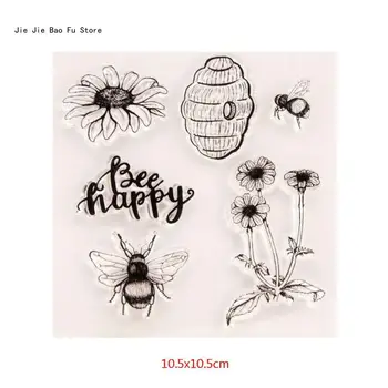 E8BD Happy Bee Květina Silikonové Jasné, Pečeť, Razítko DIY Scrapbooking, Embossing Foto Albu