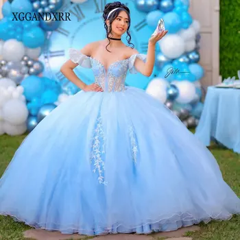 Elegantní Nebesky Modrá Quinceañera Šaty 2024 Mexické Vestidos De 15 Princezna Sladké 16 Narozeniny XV plesové Šaty Popelka Dívka Šaty