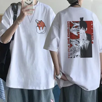 EU Japonské Anime Pilou Muže T Košile Karikatura Pochita T-shirt Makima Grafické Tees Harajuku Unisex Oblečení Topy Tričko Manga