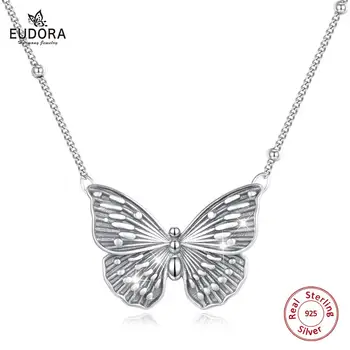 EUDORA 925 Sterling Silver Létající motýl Přívěsek Oxidovaný stříbrný Řetěz Náhrdelník Vintage jemné Šperky pro Dárek k Narozeninám D591