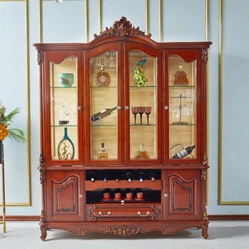 Evropský styl vína kabinet, masivního dřeva vyřezávané villa nábytek dekorace kabinet, multi-funkční úložný kabinet