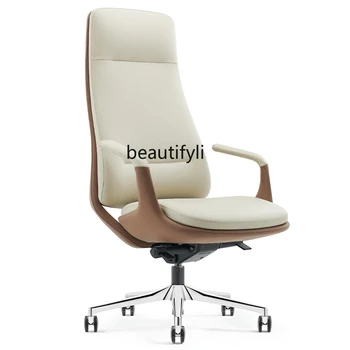 Executive Křeslo, Pravá Kůže Výkonný Předseda Světlo Luxusní Kancelářská Židle, Zvedání Sklopná Otočná Židle Kožené Art Stůl Židle