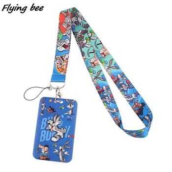 Flyingbee X1395 Vtipný Kreslený Králík na Krk Karty, ID Držitel Auto Klíčenka Tělocvična Telefon Odznak Děti Key Ring Držák na Šperky