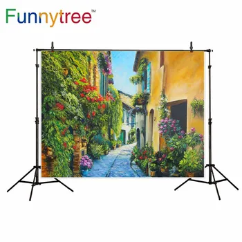 Funnytree pozadí pro photo studio olejomalba květinové Itálie ulici jarní fotografie, pozadí photocall photobooth