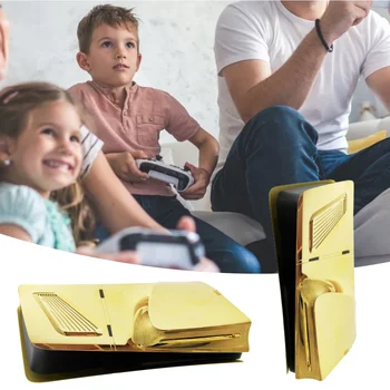 Galvanické Zlato Konzole Kůže Kompatibilní pro PS5 Slim Oplechování Čelní panel Náhradní Shell Golden Hra Vyzařující Kryt