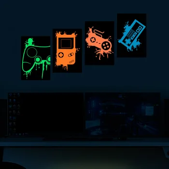 Gamepad Řadič Svítící Samolepky Na Zeď Pro Kluky Pokoj Herní Zóna Domova Fluorescenční Zeď Obtisky Záře V Temné Samolepky