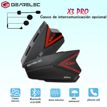 GEARELEC X3 Pro Motorky Helma Intercom Headset 2 Jezdci 500m Bezdrátový Komunikační Systém, Hlasové Ovládání FM Rádio Světla