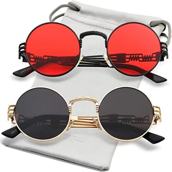 Gothic Steampunk Brýle Muži Ženy Vintage Kovové Kulaté Sluneční Brýle Značky Módní Návrhář Brýle Zrcadlo Vysoce Kvalitní UV400