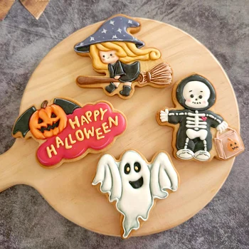 Halloween Cookie Cutter a Razítek Kreslený Duch Čarodějnice Koště Dort Zdobení Fondant Embrosser Suchar Formy DIY Pečení Dodávky