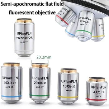 HD Semi Apochromatic Nekonečno Fluorescenční Mikroskop Vysokého Výkonu Objektivní 4X 10X 20X 40X 100X, Optická Čočka